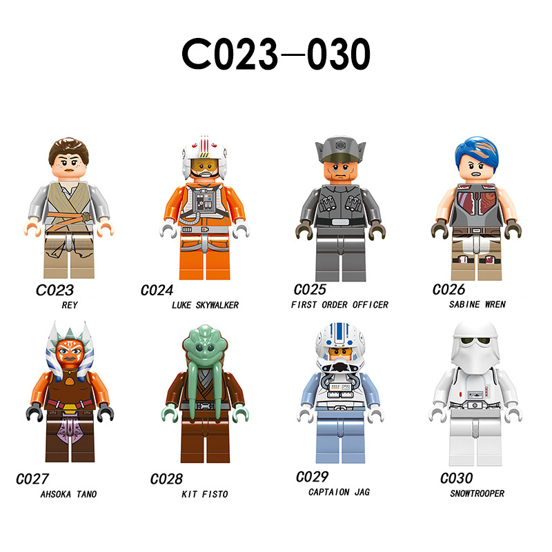 C023-030 Star Wars Minifigures Building Blocks Rey Skywalker First Order Official Sabine Wren Ahsoka Tano Kit Fisto Stormtrooper Action Mini Figures Assemble MOC DIY Weapon Game Bricks Educational Toys Gift for Children Boys Kids