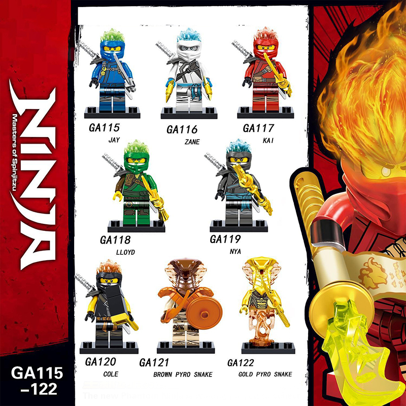 GA115-122 Enter the Ninjanomicon Masters of Spinjitzu Cartoon Game Minifigures Building Blocks Jay Zane Kal Lloyd Niya Cole Pyro snake Action Mini Figures Assemble MOC DIY Weapon Game Bricks Educational Toys Gift for Children Boys Kids