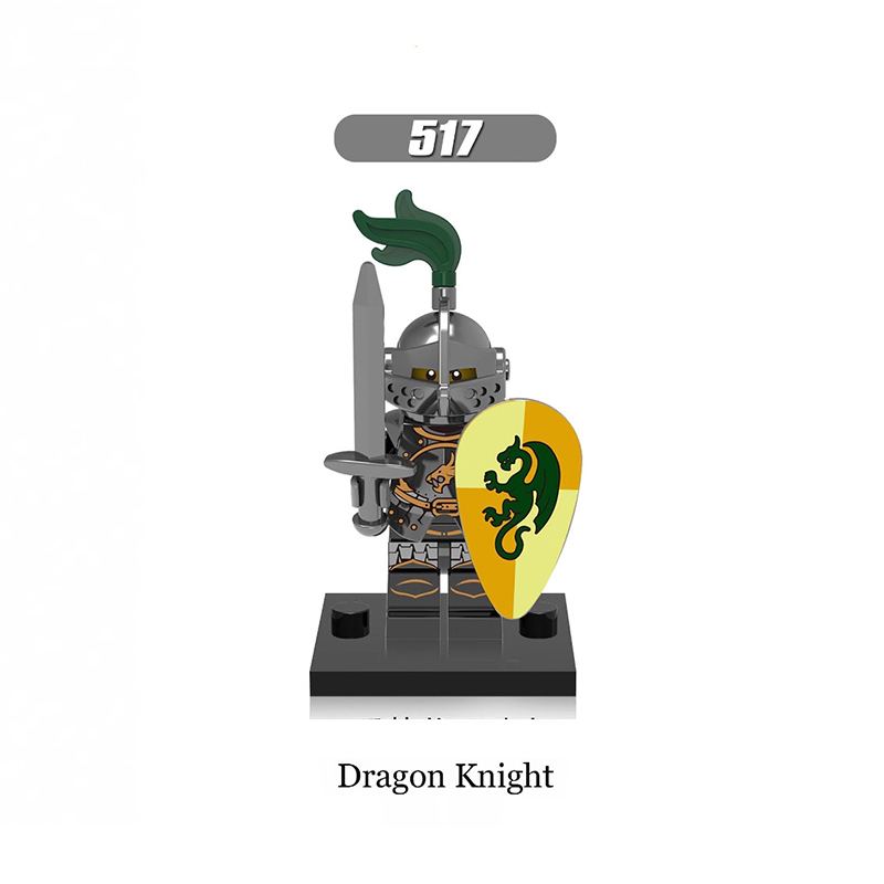 X0148 Medieval Military Soldiers Minifigures Set Building Blocks Dragon Knight Kingdom Knight Frightening Knight Heroic Knight Action Mini Figures Weapon Helmet Shield Armor Sword Assemble MOC Accessories Bricks Toys Children