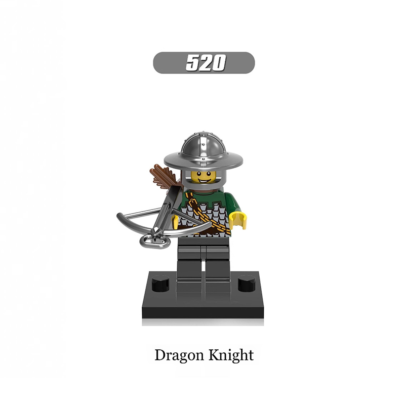 X0148 Medieval Military Soldiers Minifigures Set Building Blocks Dragon Knight Kingdom Knight Frightening Knight Heroic Knight Action Mini Figures Weapon Helmet Shield Armor Sword Assemble MOC Accessories Bricks Toys Children