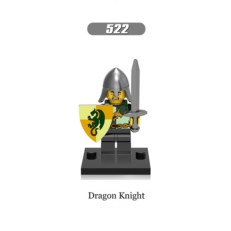 X0148 Medieval Military Soldiers Minifigures Set Building Blocks Dragon Knight Kingdom Knight Frightening Knight Heroic Knight Action Mini Figures Weapon Helmet Shield Armor Sword Assemble MOC Accessories Bricks Toys Children