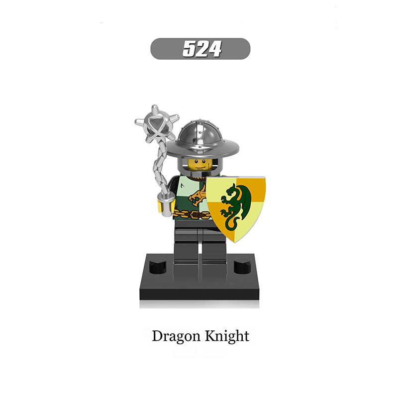 X0148 Medieval Military Soldiers Minifigures Set Building Blocks Dragon Knight Kingdom Knight Frightening Knight Heroic Knight Action Mini Figures Weapon Helmet Shield Armor Sword Assemble MOC Accessories Bricks Toys Children