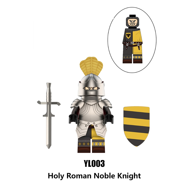 YL003 YL004 Medieval Knight Soldier Minifigs Holy Roman Noble Knight  Burgundy Weapon War Building Blocks Storm City Toy Kids Gifts