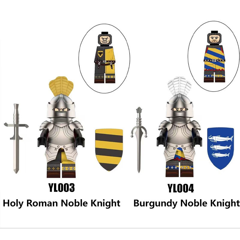 YL003 YL004 Medieval Knight Soldier Minifigs Holy Roman Noble Knight  Burgundy Weapon War Building Blocks Storm City Toy Kids Gifts