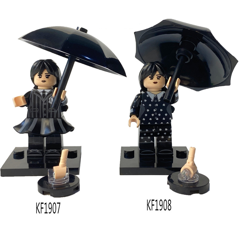WM2474 WM2475 Netflix US TV Series Wednesday Addams Minifigs Building Blocks Umbrella Mini Action Figure Character Accessories Toys Gifts Kids