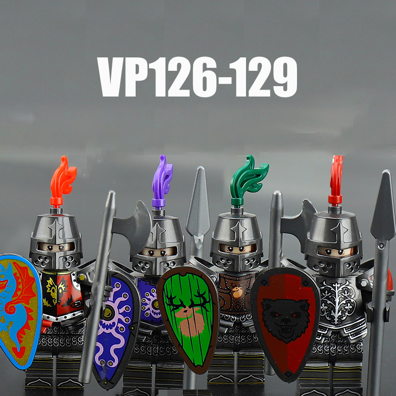 VP118 VP124 Medieval Green Gryphon Knight Army Minifigs Building Blocks Weapon Soldiers Tiger Warrier Shield Horse Children Toys Gifts
