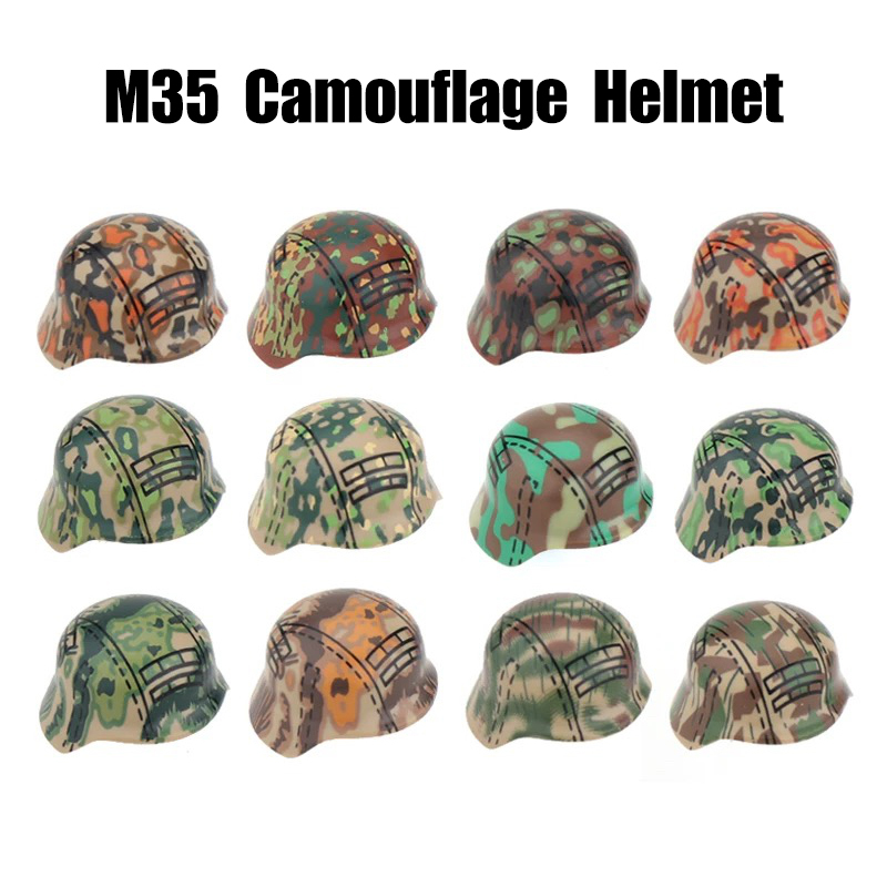Military WWII MOC Hat Helmet Building Block German M35 steel helmet Soldier Figure Camouflage Accessories Brick Toy Gift WW2