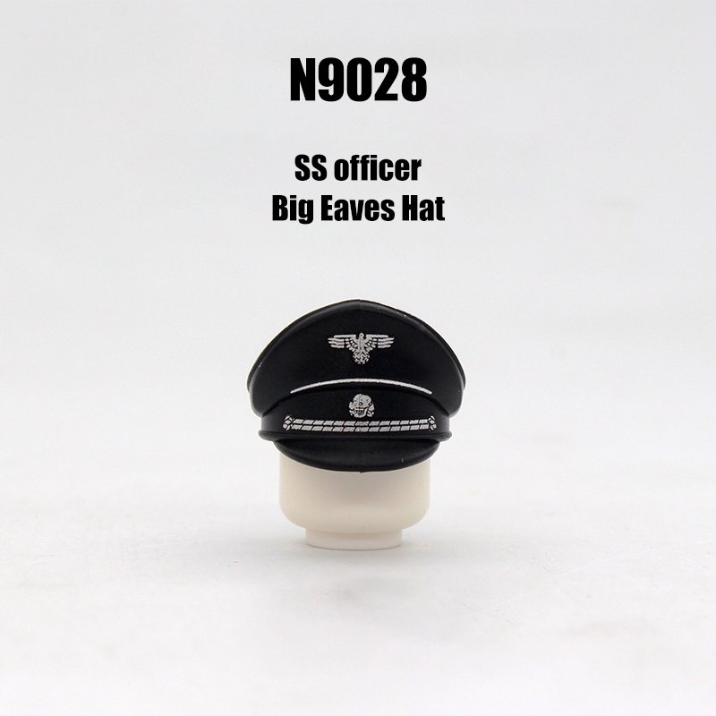 N9026-9030 WW2 Military German Wide Brim Helmet Building Blocks Army Officer Soldier Figures Hat Head Coat War Accessories Weapon Gun Bricks Gift Boy