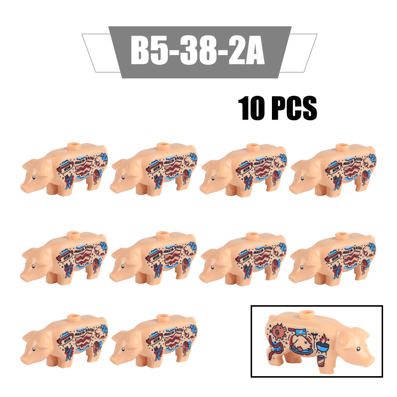 MOC City Animal Series Minifigures UV Printed Pigs Building Blocks DIY Farm Zoo Accessories Bricks Modle Toys For Children Compatible 87621