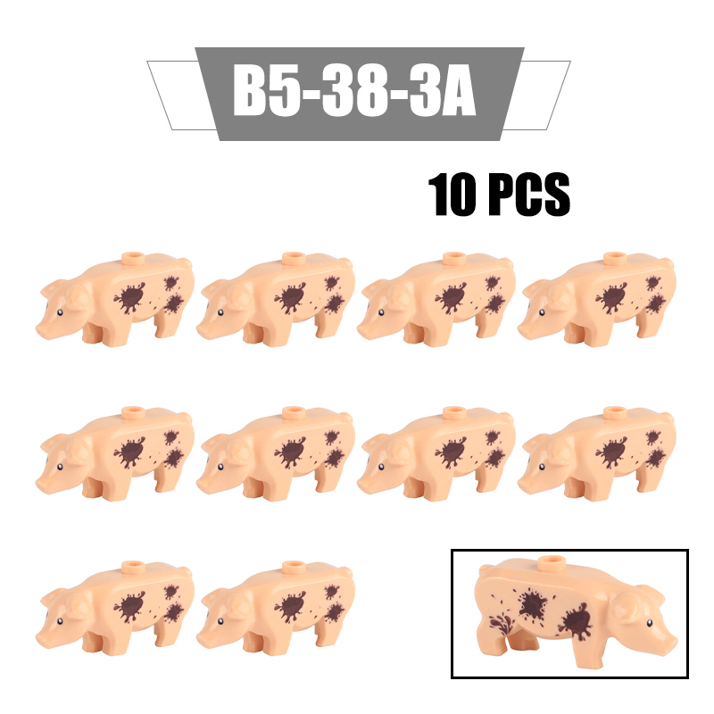 MOC City Animal Series Minifigures UV Printed Pigs Building Blocks DIY Farm Zoo Accessories Bricks Modle Toys For Children Compatible 87621