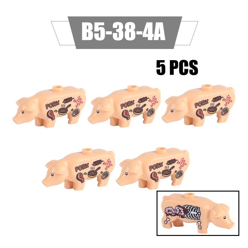 MOC City Animal Series Minifigures UV Printed Pigs Building Blocks DIY Farm Zoo Accessories Bricks Modle Toys For Children Compatible 87621
