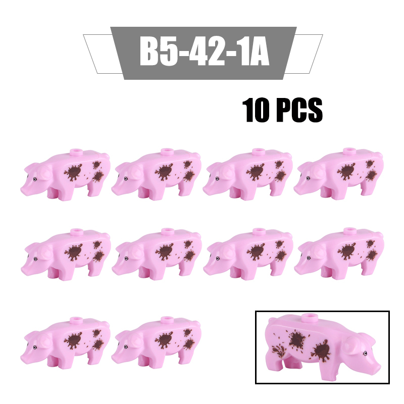 MOC City Animal Series Minifigures UV Printed Pigs Building Blocks DIY Farm Zoo Accessories Bricks Modle Toys For Children Compatible 87621