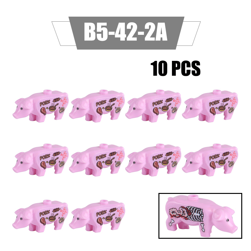 MOC City Animal Series Minifigures UV Printed Pigs Building Blocks DIY Farm Zoo Accessories Bricks Modle Toys For Children Compatible 87621