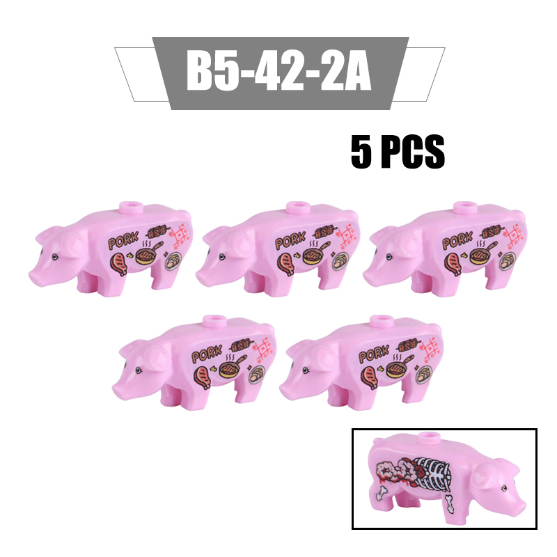 MOC City Animal Series Minifigures UV Printed Pigs Building Blocks DIY Farm Zoo Accessories Bricks Modle Toys For Children Compatible 87621