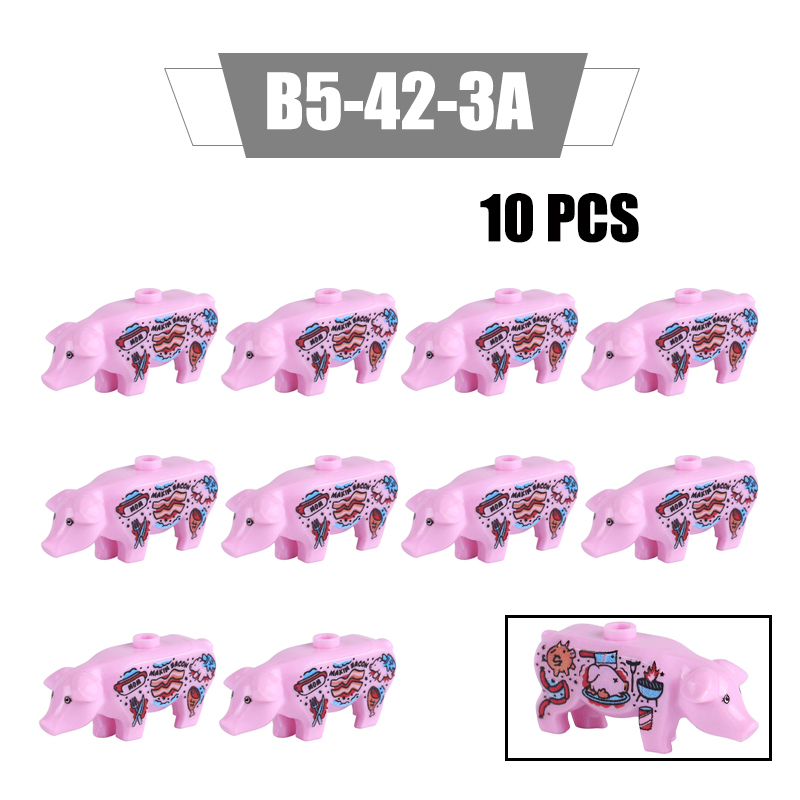 MOC City Animal Series Minifigures UV Printed Pigs Building Blocks DIY Farm Zoo Accessories Bricks Modle Toys For Children Compatible 87621