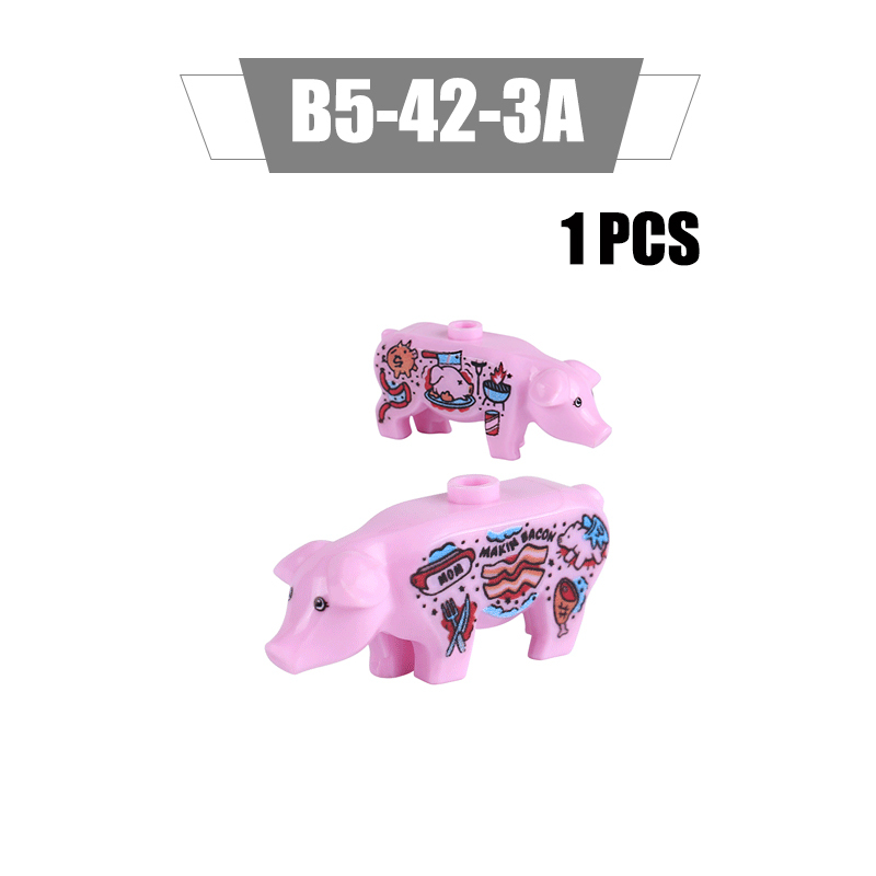 MOC City Animal Series Minifigures UV Printed Pigs Building Blocks DIY Farm Zoo Accessories Bricks Modle Toys For Children Compatible 87621