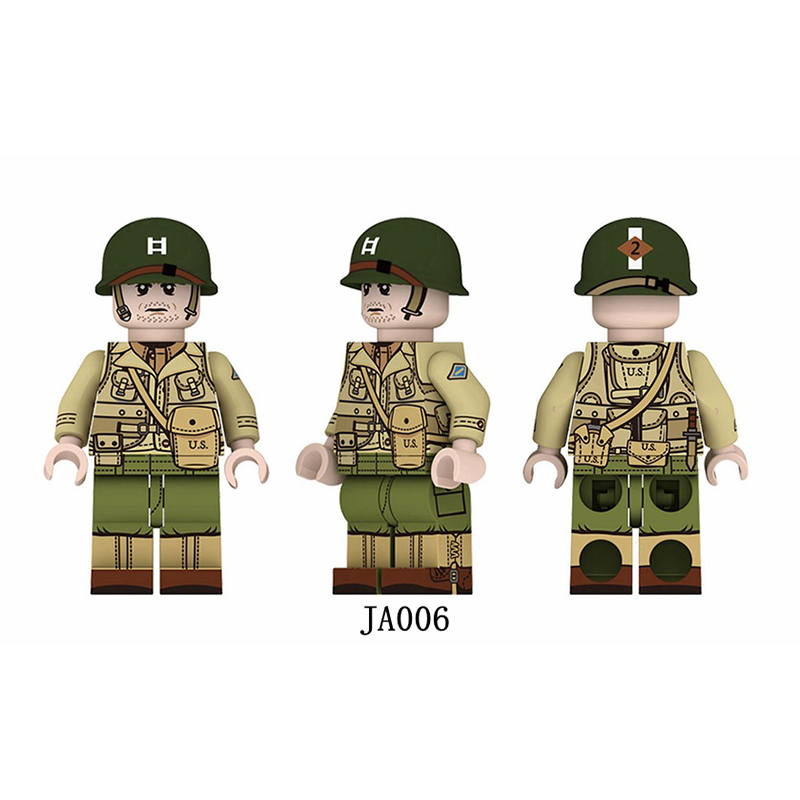 JA003-008 WW2 US Military Troops Soldier Minifigs Building Blocks Marine Corps Army Weapons Gun Helmet Parts Mini Accessories Bricks Toys