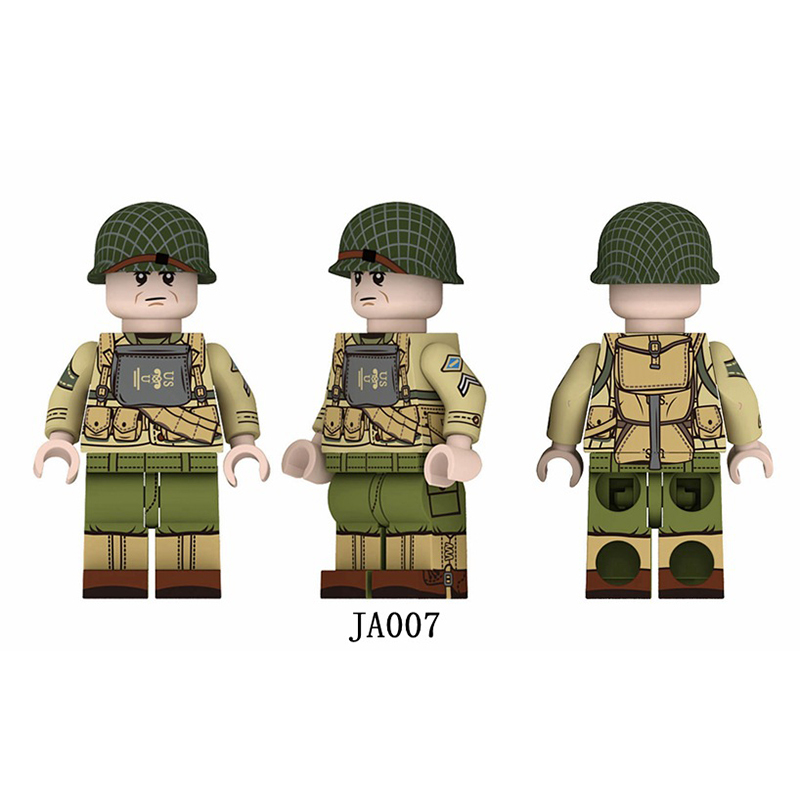 JA003-008 WW2 US Military Troops Soldier Minifigs Building Blocks Marine Corps Army Weapons Gun Helmet Parts Mini Accessories Bricks Toys