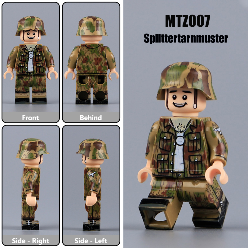 MTZ004-007 WW2 Military German Soliders Action Figures splinter-pattern Building Blocks Army Minifigs War Weapon Accessories Models Toys