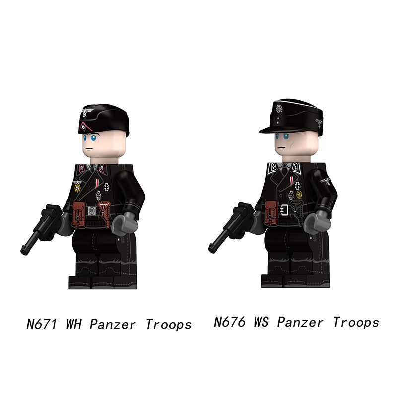 N671 N676 WW2 Germany Military Soldier Minifigs Building Blocks Army WH Panzer Troops WS Weapon Parts Bricks Toys