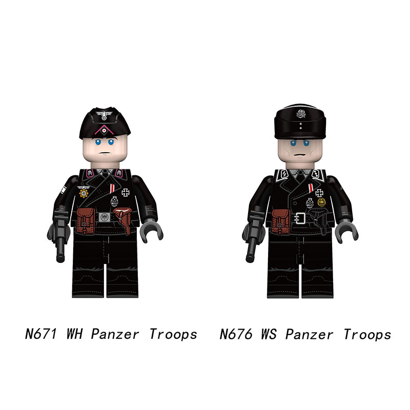N671 N676 WW2 Germany Military Soldier Minifigs Building Blocks Army WH Panzer Troops WS Weapon Parts Bricks Toys