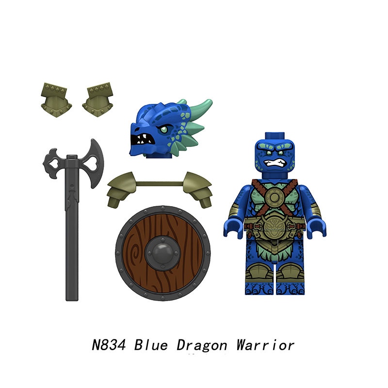 N833-836 Medieval Series Ancient Golden Dragon Knight Minifigs Building Blocks Blue Dragon Warrior Ranger Weapon Sword Shield Toys Boys