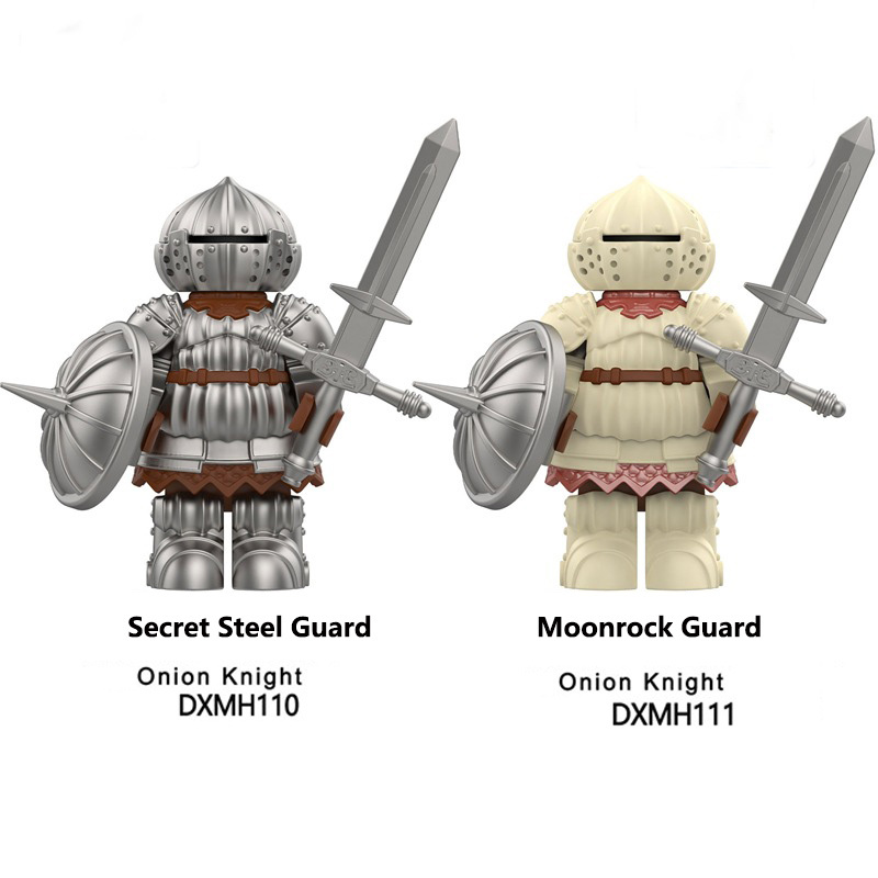 DMXH110 DMXH111 Onion Knight Soldier Minifigs Dark Souls Weapon War Shield Moonrock Guardian Building Blocks Crossbow Toy Kids Gifts