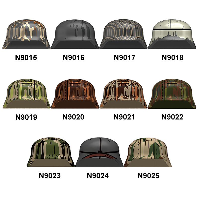 N9026-9030 WW2 Military German Wide Brim Helmet Building Blocks Army Officer Soldier Figures Hat Head Coat War Accessories Weapon Gun Bricks Gift Boy