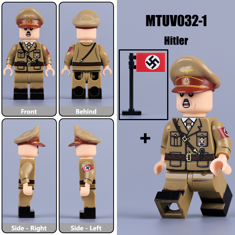 MTZ012-14 WW2 German Nazi Party Hitler Minifigs Building Blocks War Army Soldiers Weapon Military Gun Accessoories Toys Boys Gifts MT001