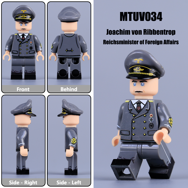 MTZ012-14 WW2 German Nazi Party Hitler Minifigs Building Blocks War Army Soldiers Weapon Military Gun Accessoories Toys Boys Gifts MT001