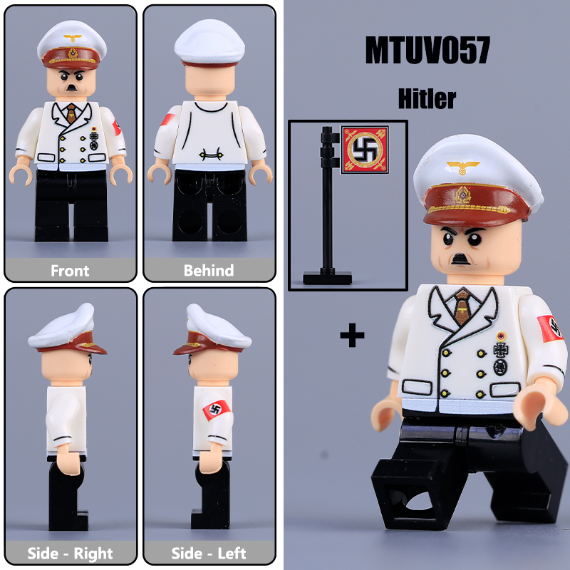 MTZ012-14 WW2 German Nazi Party Hitler Minifigs Building Blocks War Army Soldiers Weapon Military Gun Accessoories Toys Boys Gifts MT001