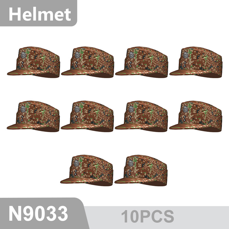 N9031-9036 WW2 Military German Camouflage Field Hat Building Blocks Army Officer Soldier Figures Hat Head Coat War Accessories Weapon Gun Bricks Gift Boy