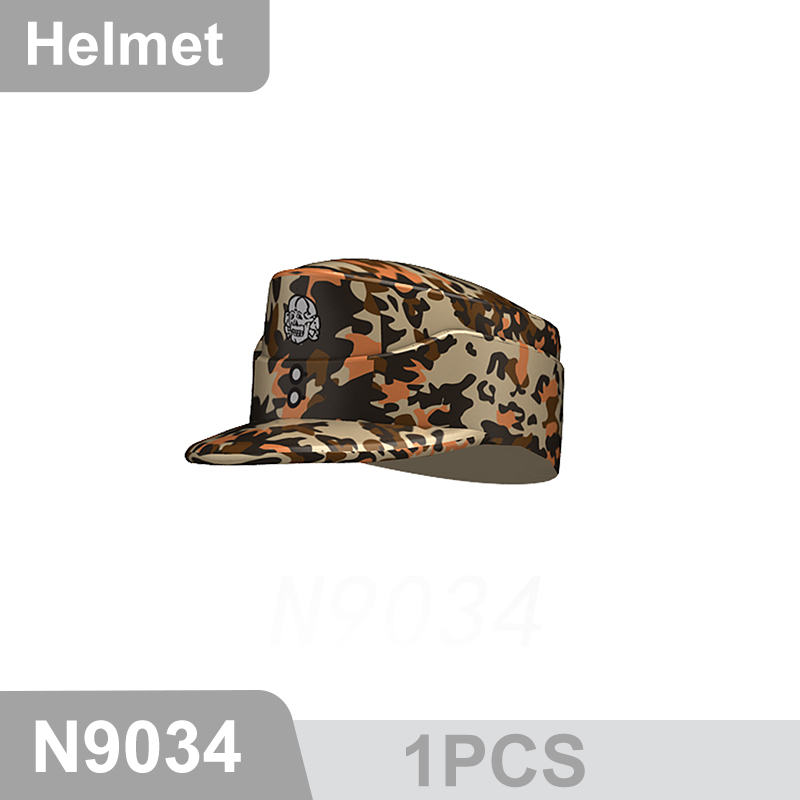 N9031-9036 WW2 Military German Camouflage Field Hat Building Blocks Army Officer Soldier Figures Hat Head Coat War Accessories Weapon Gun Bricks Gift Boy