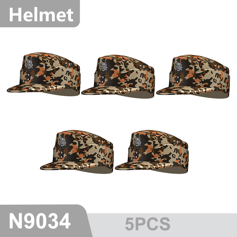 N9031-9036 WW2 Military German Camouflage Field Hat Building Blocks Army Officer Soldier Figures Hat Head Coat War Accessories Weapon Gun Bricks Gift Boy