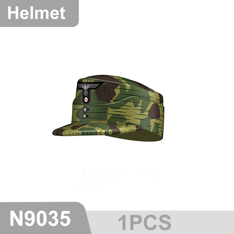 N9031-9036 WW2 Military German Camouflage Field Hat Building Blocks Army Officer Soldier Figures Hat Head Coat War Accessories Weapon Gun Bricks Gift Boy