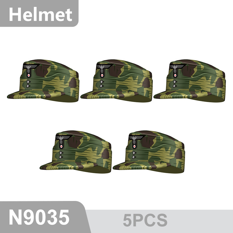 N9031-9036 WW2 Military German Camouflage Field Hat Building Blocks Army Officer Soldier Figures Hat Head Coat War Accessories Weapon Gun Bricks Gift Boy