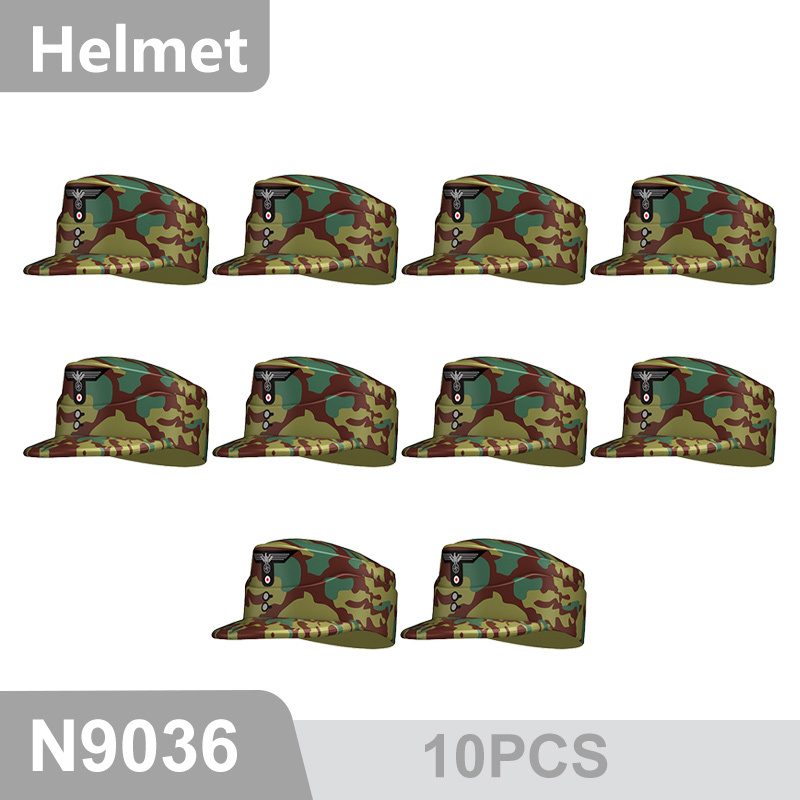 N9031-9036 WW2 Military German Camouflage Field Hat Building Blocks Army Officer Soldier Figures Hat Head Coat War Accessories Weapon Gun Bricks Gift Boy