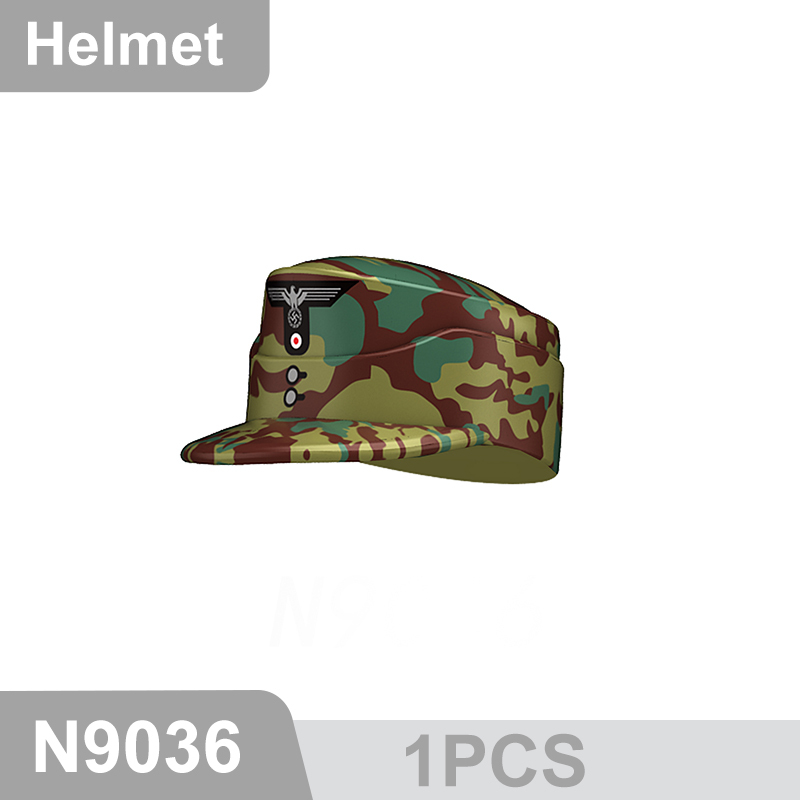 N9031-9036 WW2 Military German Camouflage Field Hat Building Blocks Army Officer Soldier Figures Hat Head Coat War Accessories Weapon Gun Bricks Gift Boy