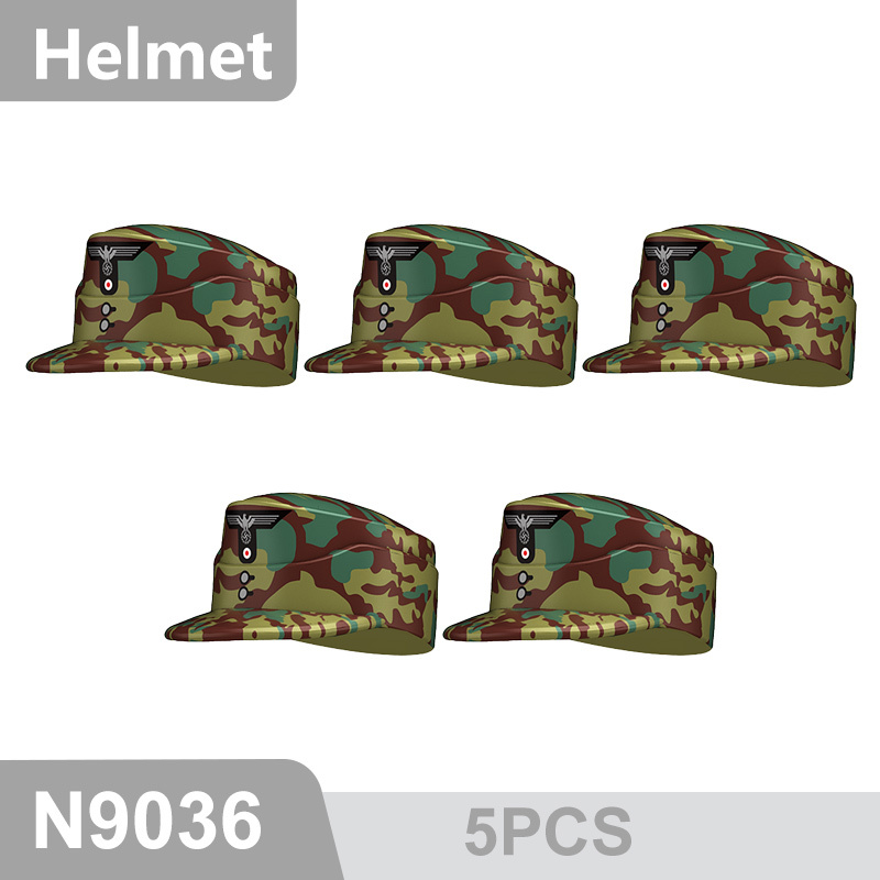 N9031-9036 WW2 Military German Camouflage Field Hat Building Blocks Army Officer Soldier Figures Hat Head Coat War Accessories Weapon Gun Bricks Gift Boy