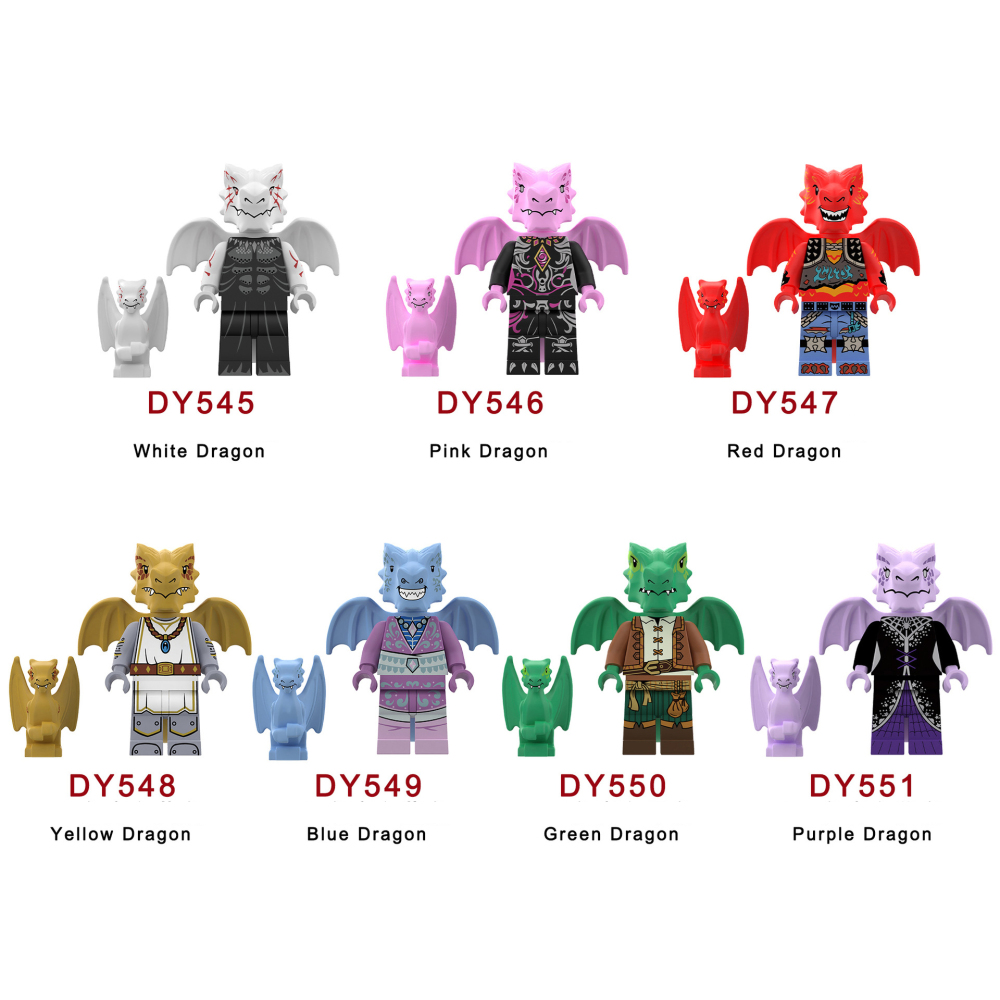 N833-836 Medieval Series Ancient Golden Dragon Knight Minifigs Building Blocks Blue Dragon Warrior Ranger Weapon Sword Shield Toys Boys