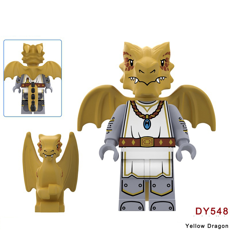 N833-836 Medieval Series Ancient Golden Dragon Knight Minifigs Building Blocks Blue Dragon Warrior Ranger Weapon Sword Shield Toys Boys