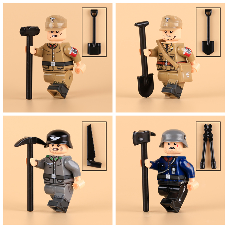 HTL029-033 German Air Force Mechanic UV Printed Soldiers Action Figures Paratrooper Sergeant Major Army Building Blocks Weapons Gun Toys Boys N609-612