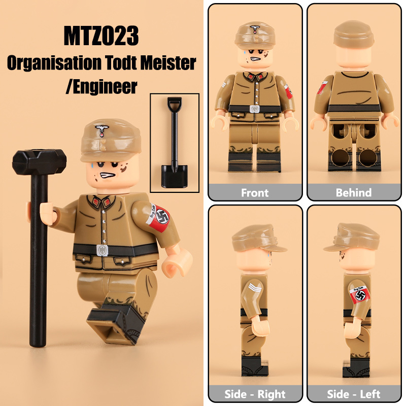 HTL029-033 German Air Force Mechanic UV Printed Soldiers Action Figures Paratrooper Sergeant Major Army Building Blocks Weapons Gun Toys Boys N609-612
