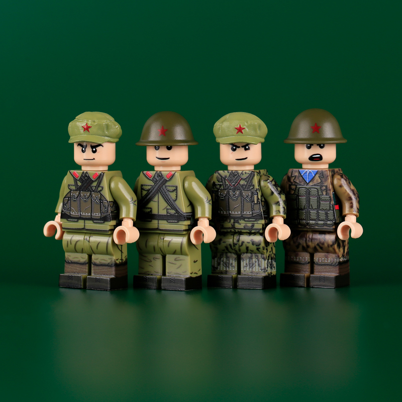 MTUV001-004 WW2 Vietnam War Militia Minifigs Building Blocks 3D UV Printing Second Indochina War Army Weapon Soldier Figures Parts Bricks Toys