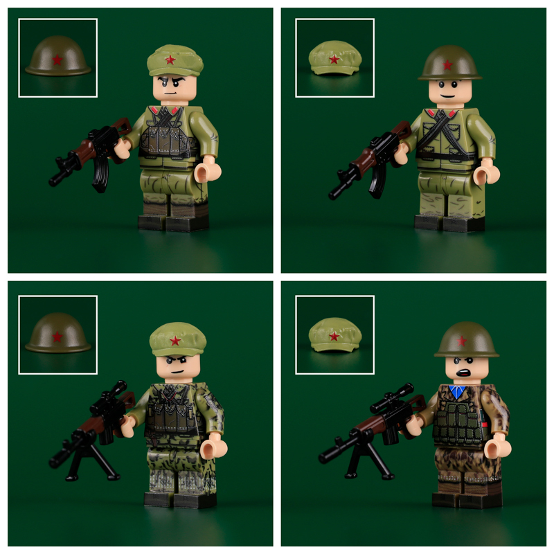 MTUV001-004 WW2 Vietnam War Militia Minifigs Building Blocks 3D UV Printing Second Indochina War Army Weapon Soldier Figures Parts Bricks Toys