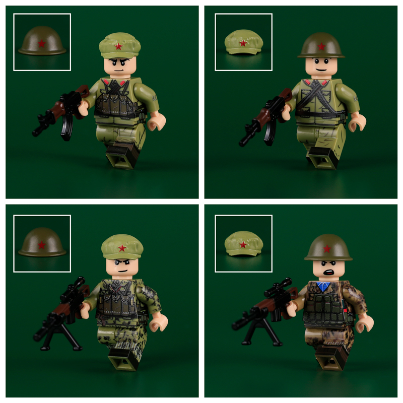 MTUV001-004 WW2 Vietnam War Militia Minifigs Building Blocks 3D UV Printing Second Indochina War Army Weapon Soldier Figures Parts Bricks Toys