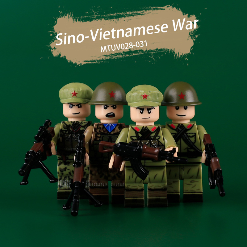 MTUV001-004 WW2 Vietnam War Militia Minifigs Building Blocks 3D UV Printing Second Indochina War Army Weapon Soldier Figures Parts Bricks Toys