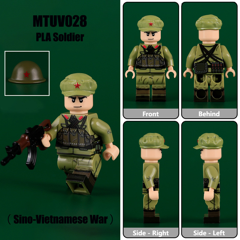 MTUV001-004 WW2 Vietnam War Militia Minifigs Building Blocks 3D UV Printing Second Indochina War Army Weapon Soldier Figures Parts Bricks Toys