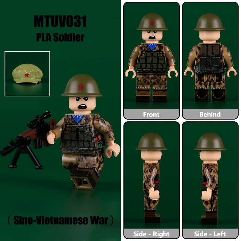 MTUV001-004 WW2 Vietnam War Militia Minifigs Building Blocks 3D UV Printing Second Indochina War Army Weapon Soldier Figures Parts Bricks Toys