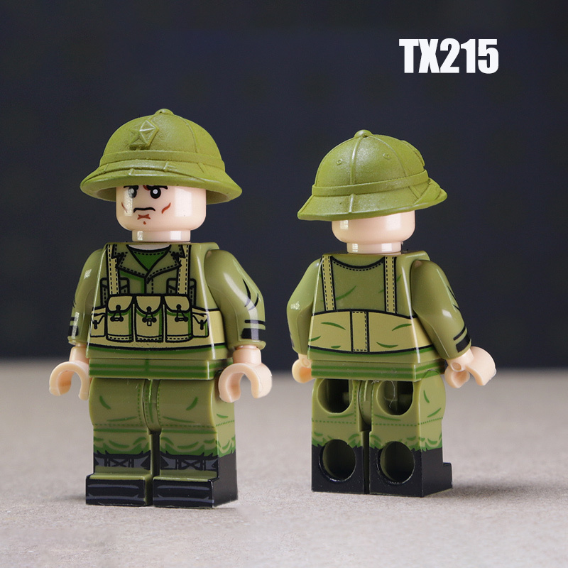 MTUV001-004 WW2 Vietnam War Militia Minifigs Building Blocks 3D UV Printing Second Indochina War Army Weapon Soldier Figures Parts Bricks Toys